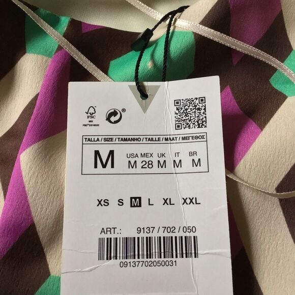 Zara NWT One Sleeve Satin Multicolored Women’s Mini Dress Size - Picture 9 of 9